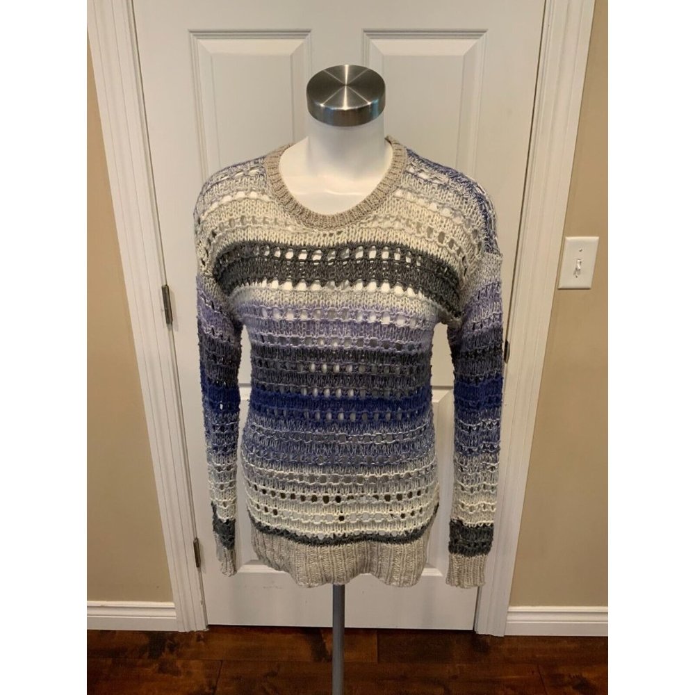 Joie Blue & Striped Striped Loose Knit Crew Neck Sweater, Size XS